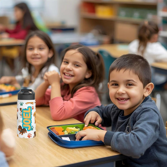 Pandarino Personalisierte Wasserflasche mit Hundemotiv, Personalisiertes Geschenk für Tierliebhaber, Trinkflasche für Kinder, Accessoire für Hundebesitzer, Süßes Tierdesign