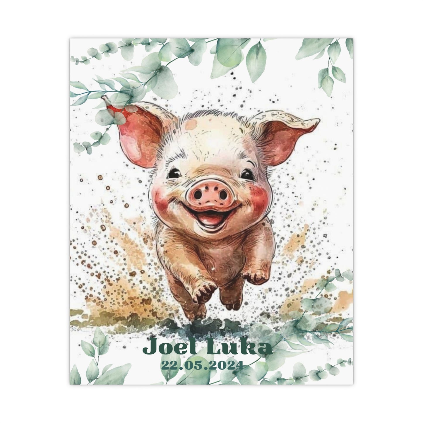 Pandarino Custom Pig Illustration Poster, Personalized Nursery Art, Kids Room Decor, Unique Baby Shower Gift, Whimsical Animal Print