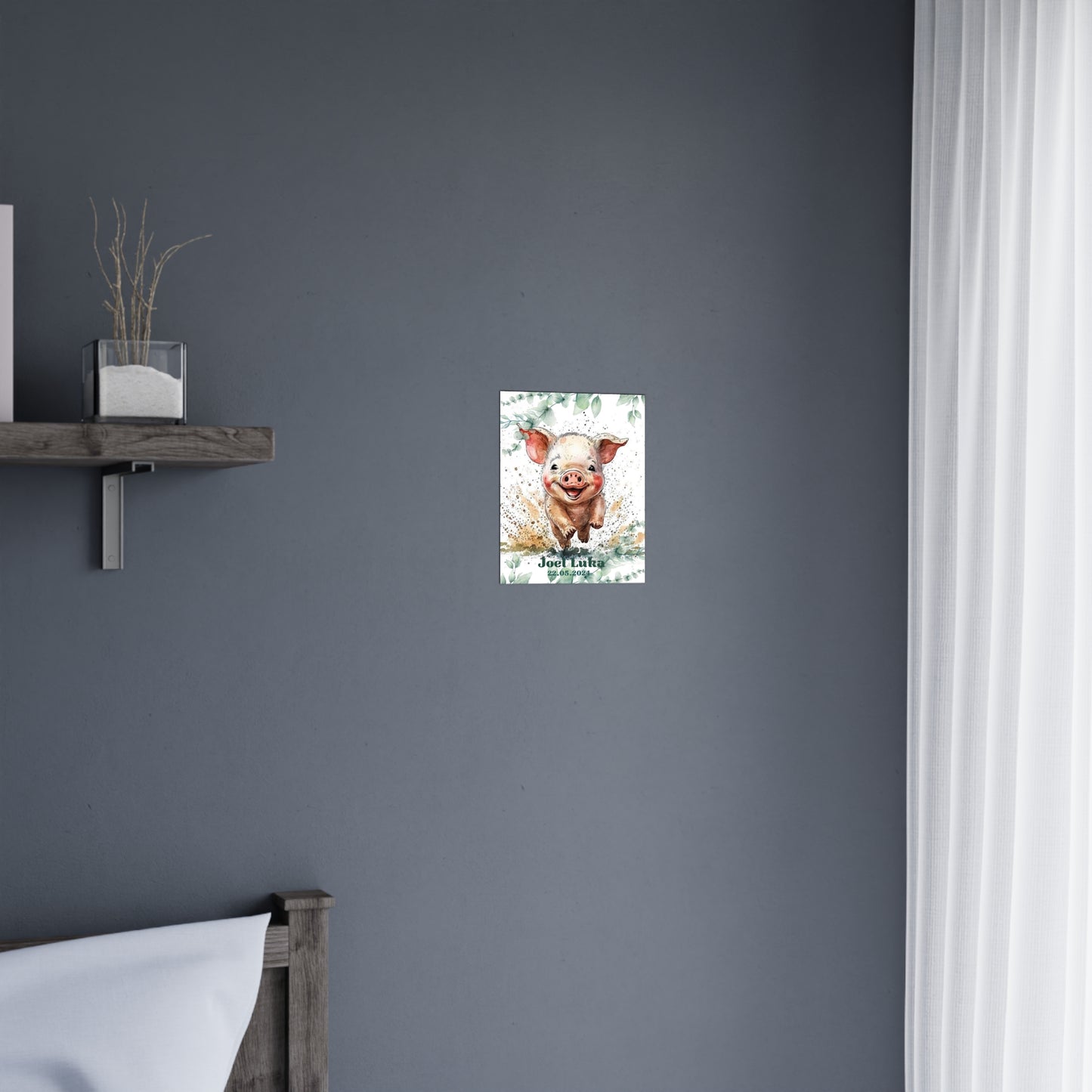 Pandarino Custom Pig Illustration Poster, Personalized Nursery Art, Kids Room Decor, Unique Baby Shower Gift, Whimsical Animal Print