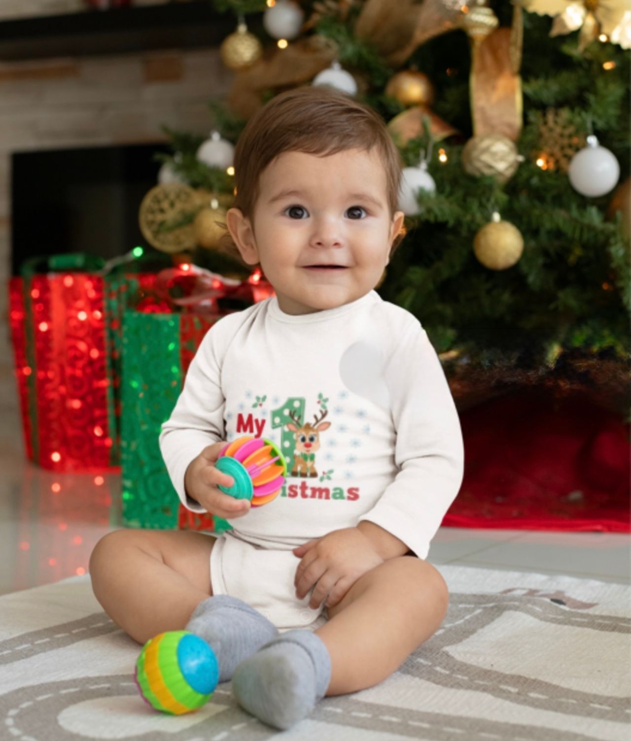 Pandarino Mein 1. Weihnachts-Baby-Body – Süßes Weihnachtsoutfit für Kleinkinder, Weihnachtsgeschenk für Neugeborene