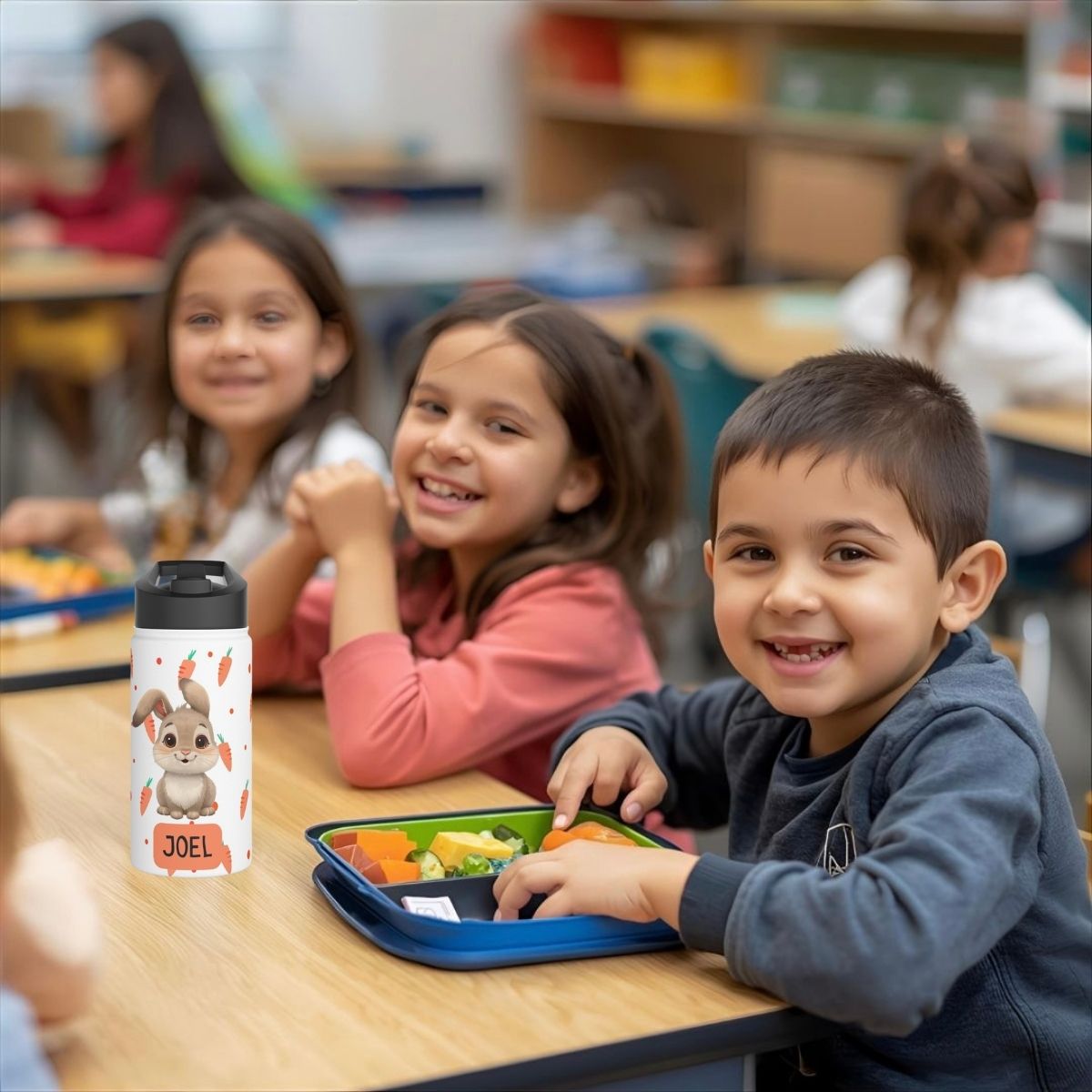 Pandarino Kinder-Wasserflasche aus Edelstahl mit Strohhalm, Hase, 355 ml, Thermosflasche, isolierte Wasserflaschen für Jungen, Mädchen