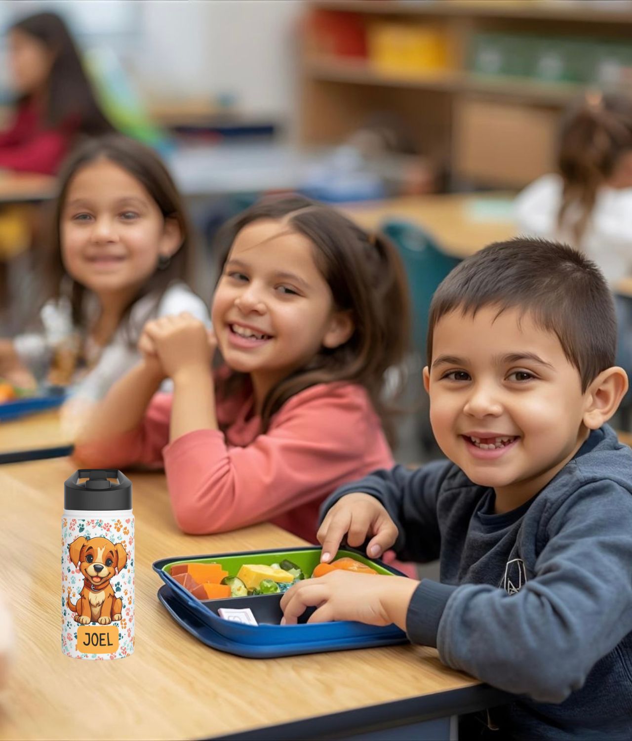 Pandarino Kinder-Wasserflasche aus Edelstahl, Hund mit Strohhalm, 350 ml, Thermosflasche, isolierte Wasserflaschen für Jungen, Mädchen