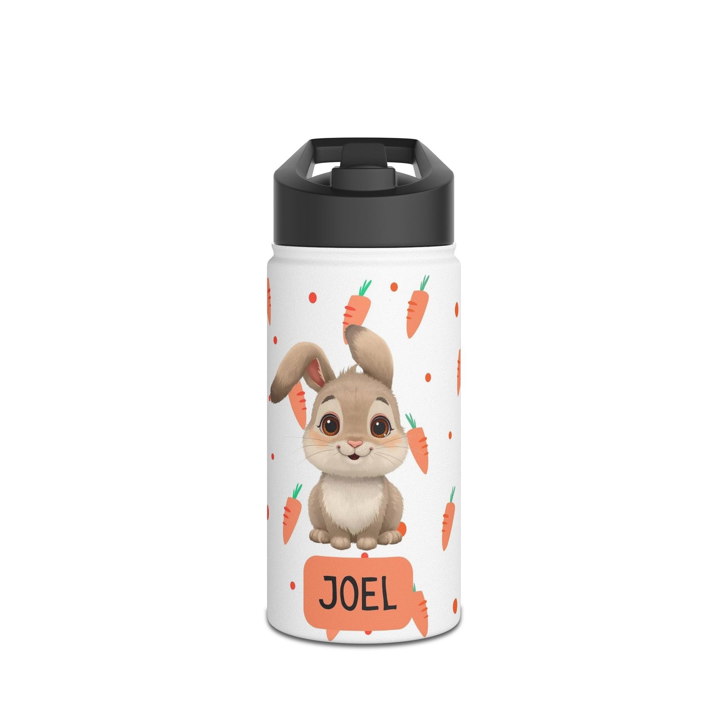 Pandarino Kinder-Wasserflasche aus Edelstahl mit Strohhalm, Hase, 355 ml, Thermosflasche, isolierte Wasserflaschen für Jungen, Mädchen