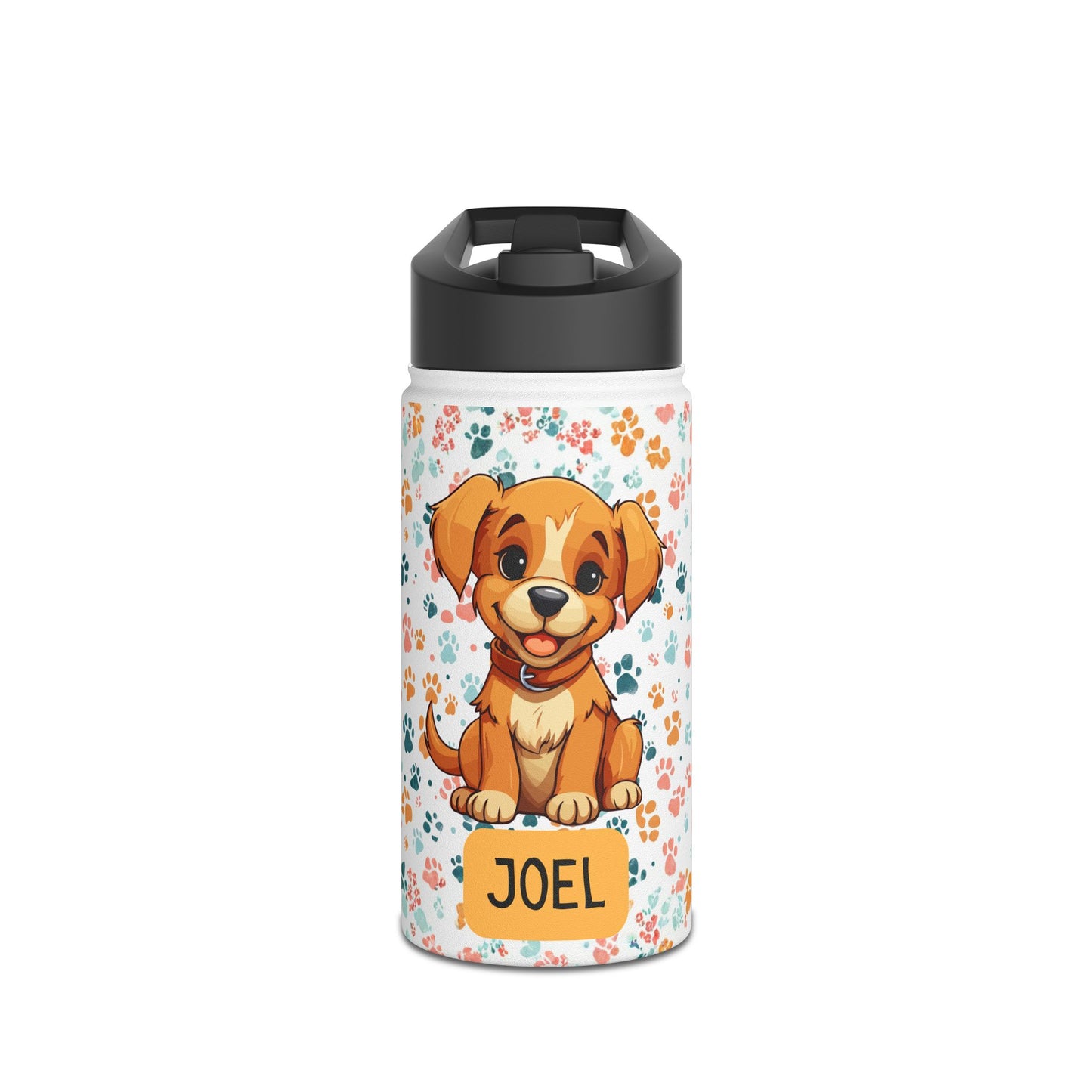 Pandarino Kinder-Wasserflasche aus Edelstahl, Hund mit Strohhalm, 350 ml, Thermosflasche, isolierte Wasserflaschen für Jungen, Mädchen